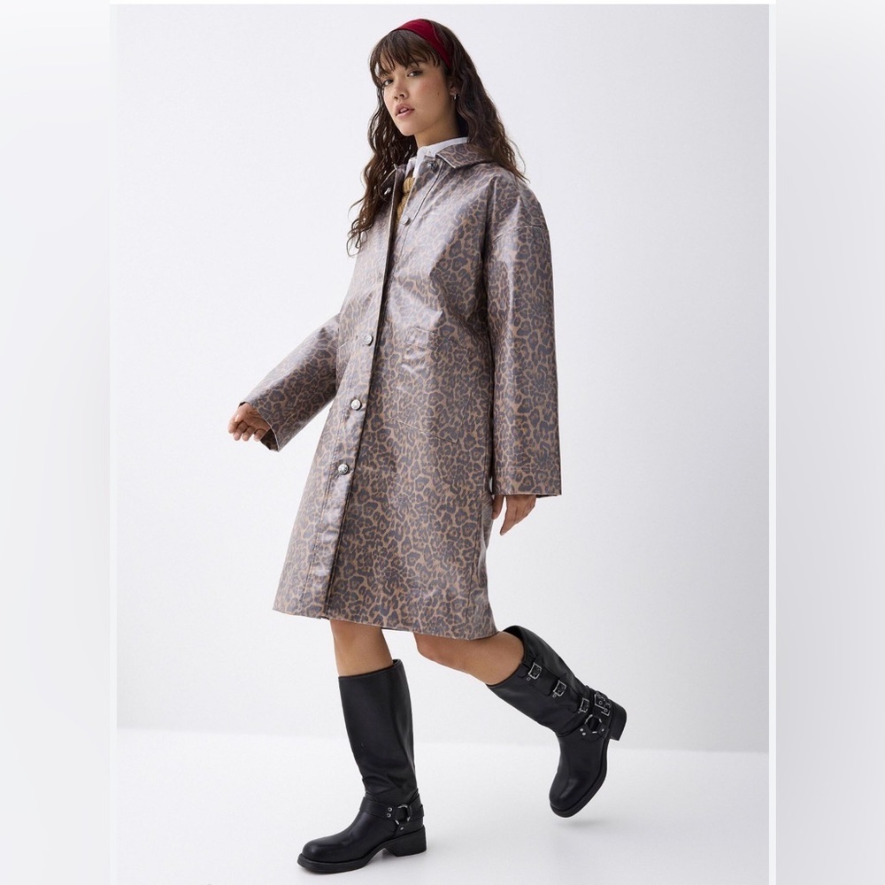 Noisy May Leopard Shiny Canvas Long Coat – Size Small (NWT) - Picture 2 of 16